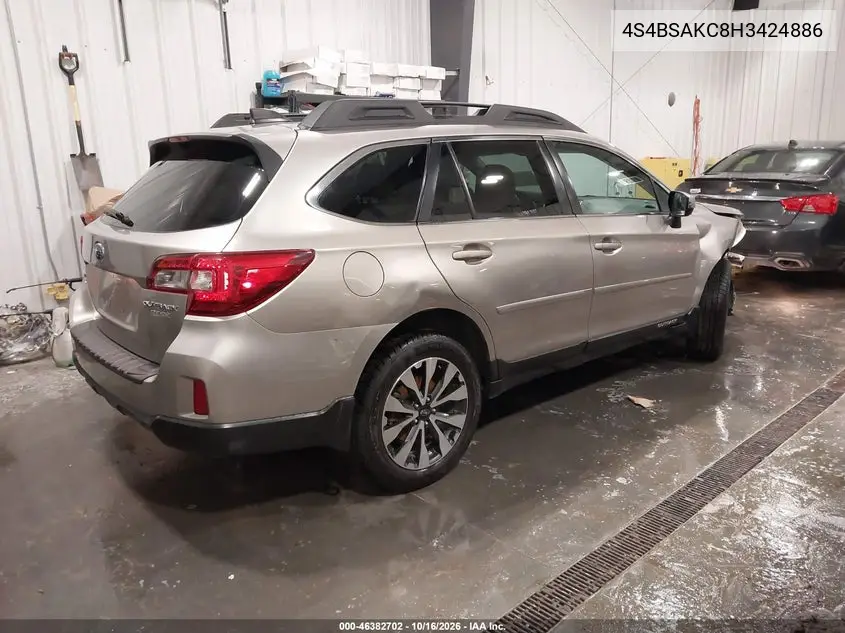 2017 SUBARU OUTBACK VIN 4S4BSAKC8H3424886 — фото 4
