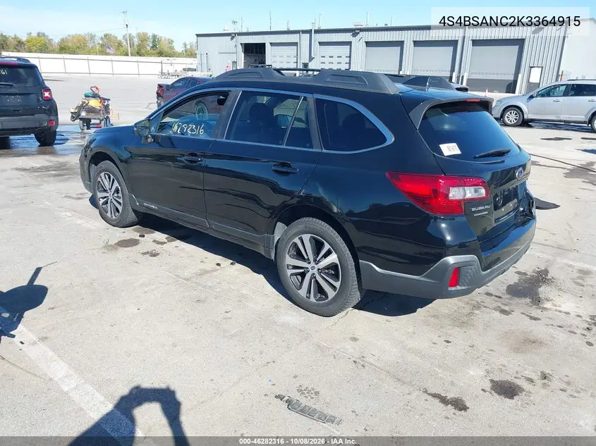 2019 SUBARU OUTBACK VIN 4S4BSANC2K3364915 — фото 3
