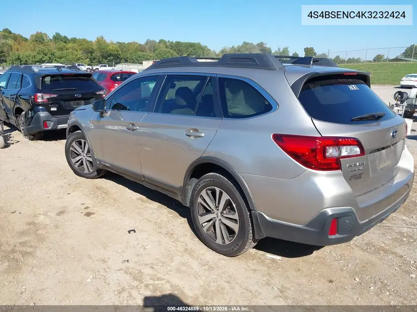 2019 SUBARU OUTBACK VIN 4S4BSENC4K3232424 — фото 3