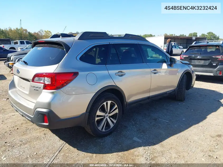 2019 SUBARU OUTBACK VIN 4S4BSENC4K3232424 — фото 4