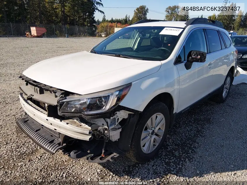 2019 SUBARU OUTBACK VIN 4S4BSAFC6K3237437 — фото 2