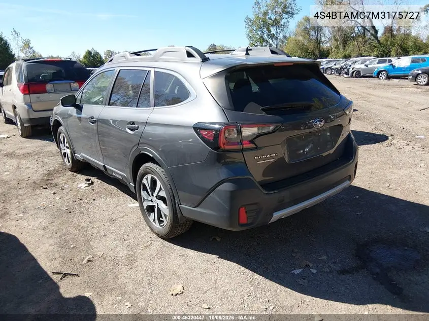 2021 SUBARU OUTBACK VIN 4S4BTAMC7M3175727 — фото 3