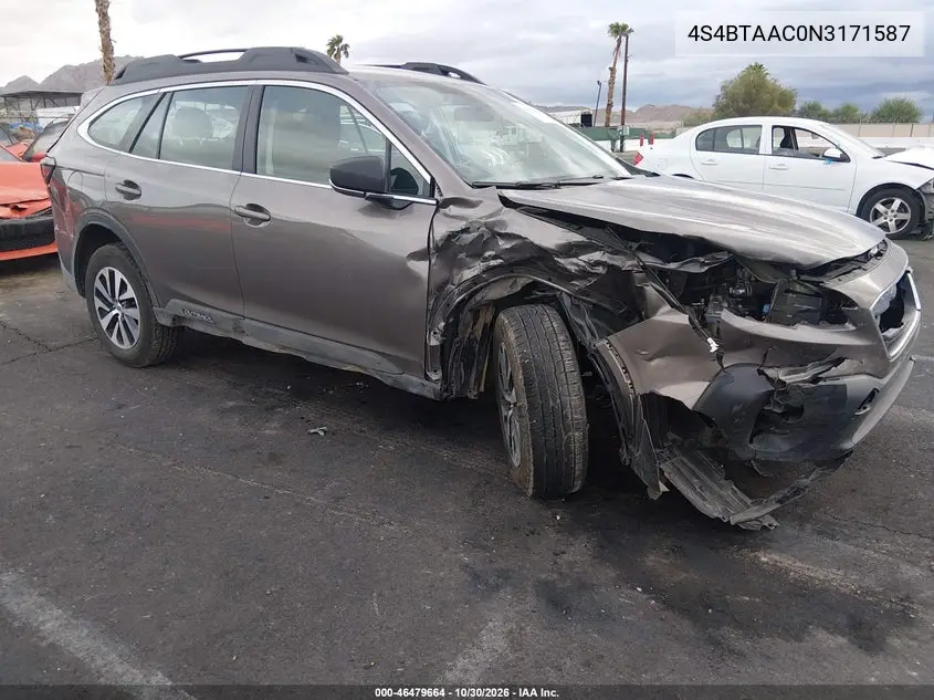 SUBARU OUTBACK 2022, VIN 4S4BTAAC0N3171587