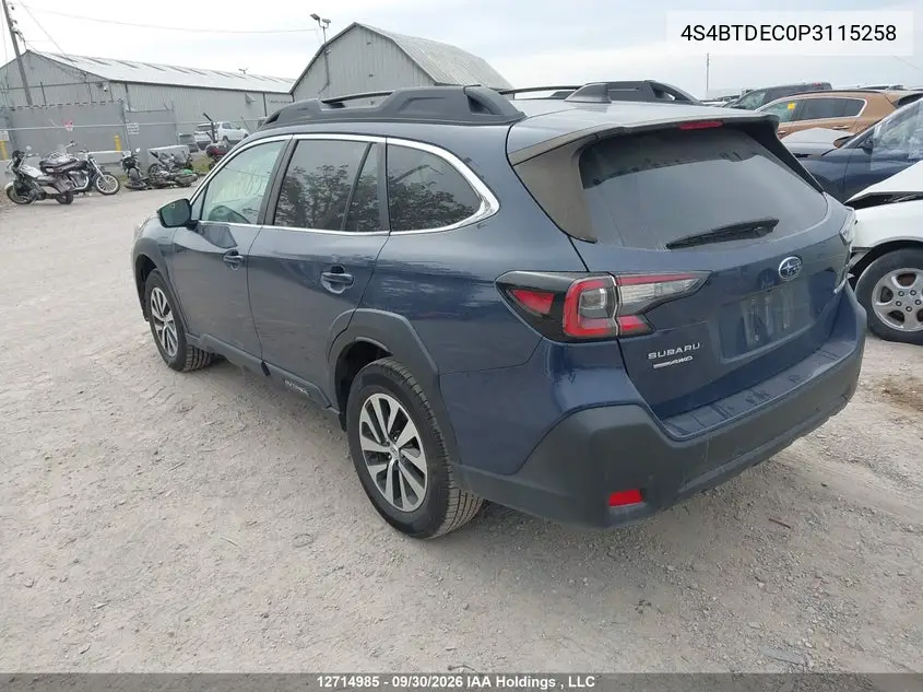 2023 SUBARU OUTBACK VIN 4S4BTDEC0P3115258 — фото 3