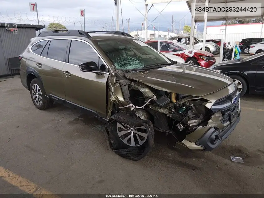 SUBARU OUTBACK 2025, VIN 4S4BTADC2S3244420