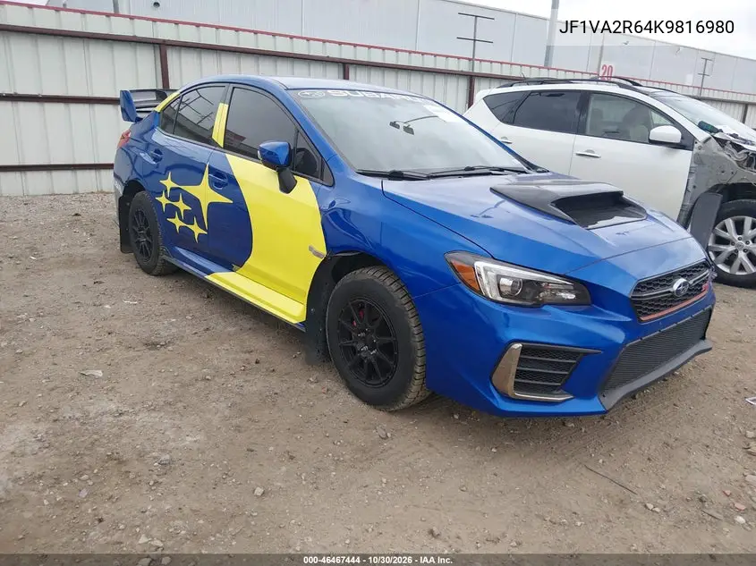 SUBARU WRX STI 2019, VIN JF1VA2R64K9816980
