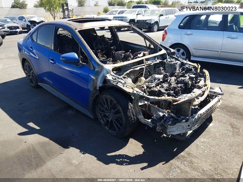 SUBARU WRX 2022, VIN JF1VBAN64N8030023