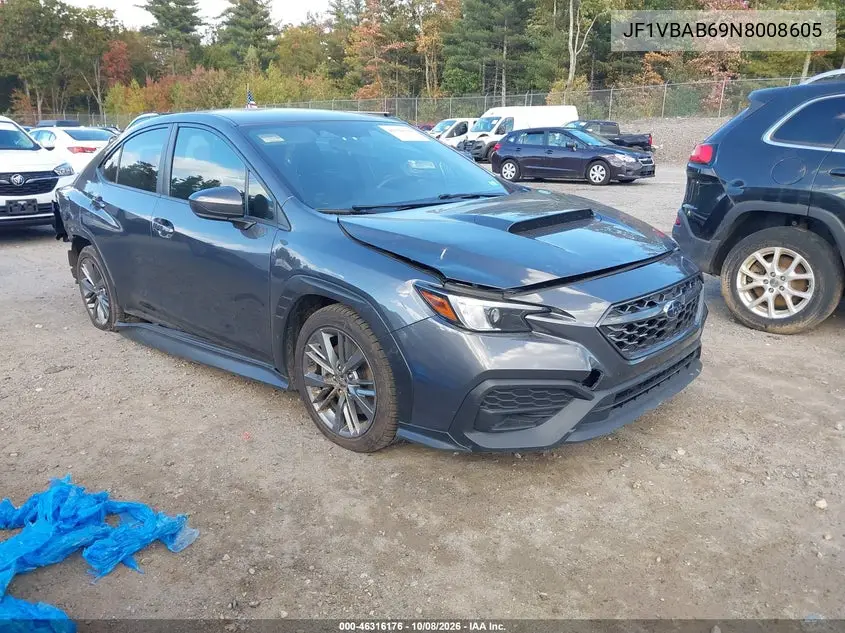 SUBARU WRX 2022, VIN JF1VBAB69N8008605