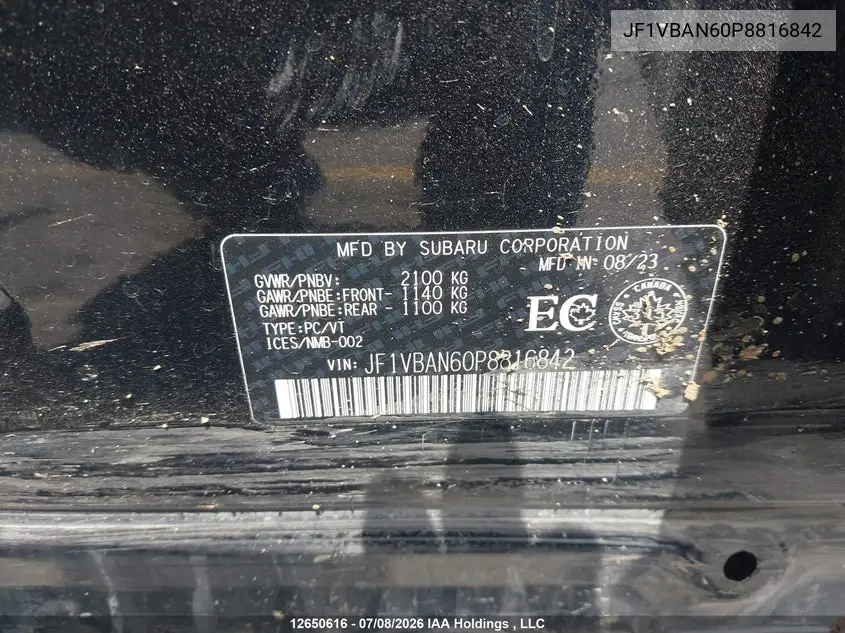 2023 SUBARU WRX VIN JF1VBAN60P8816842 — фото 18