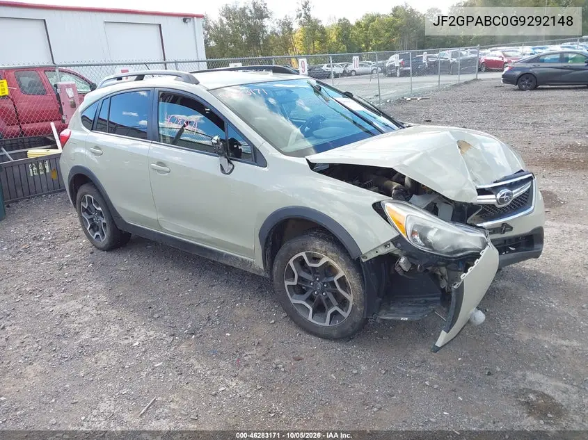 SUBARU XV 2016, VIN JF2GPABC0G9292148