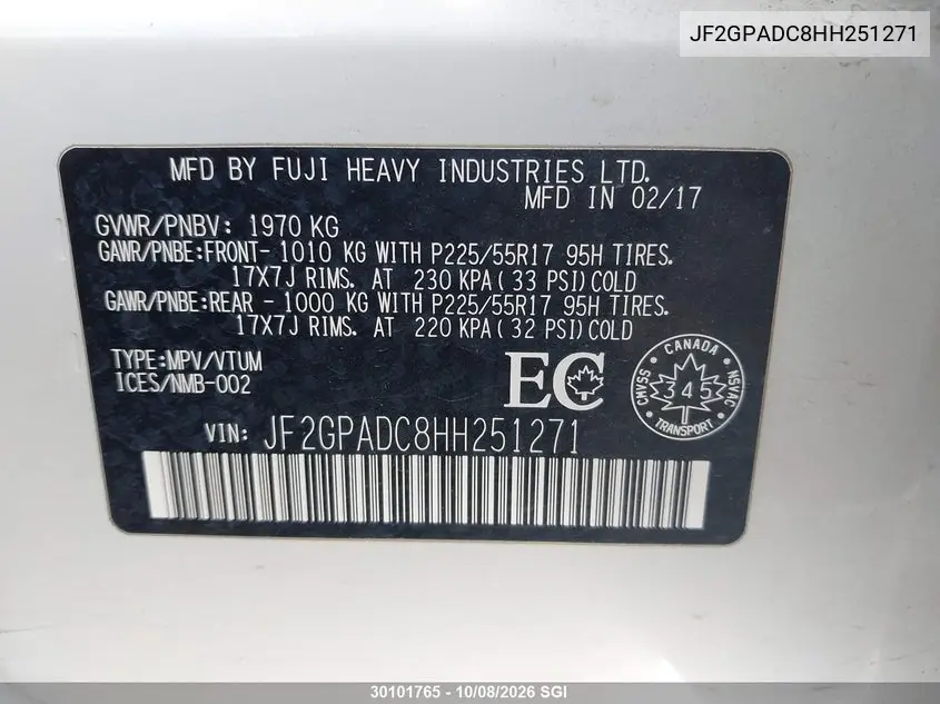 2017 SUBARU XV VIN JF2GPADC8HH251271 — фото 9