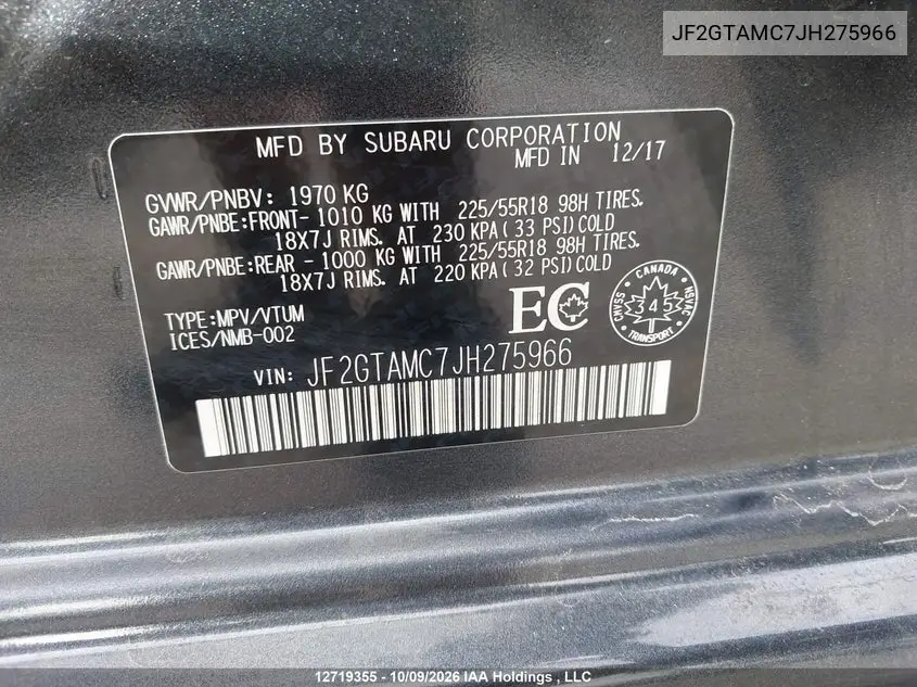 2018 SUBARU XV VIN JF2GTAMC7JH275966 — фото 19
