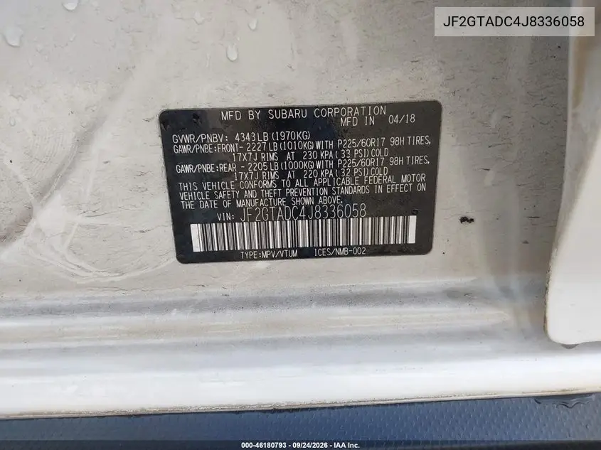 2018 SUBARU XV VIN JF2GTADC4J8336058 — фото 9