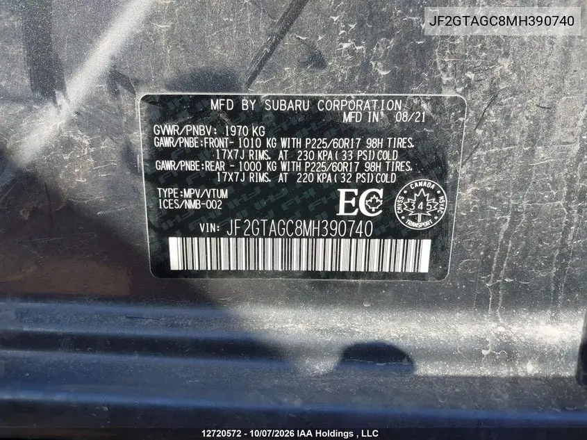 2021 SUBARU XV VIN JF2GTAGC8MH390740 — фото 9