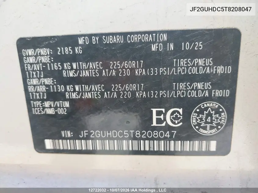 2026 SUBARU XV VIN JF2GUHDC5T8208047 — фото 18