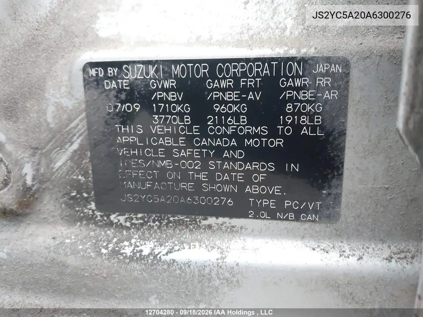 2010 SUZUKI SX4 VIN JS2YC5A20A6300276 — фото 9