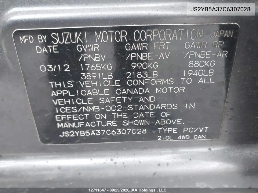 2012 SUZUKI SX4 VIN JS2YB5A37C6307028 — фото 9
