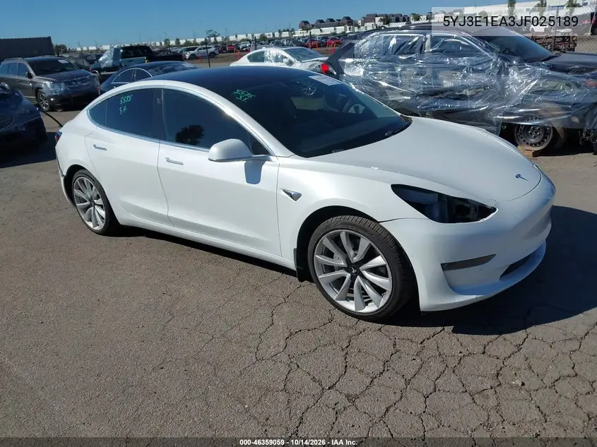 TESLA MODEL 3 2018, VIN 5YJ3E1EA3JF025189