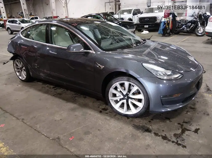 TESLA MODEL 3 2018, VIN 5YJ3E1EB3JF184481
