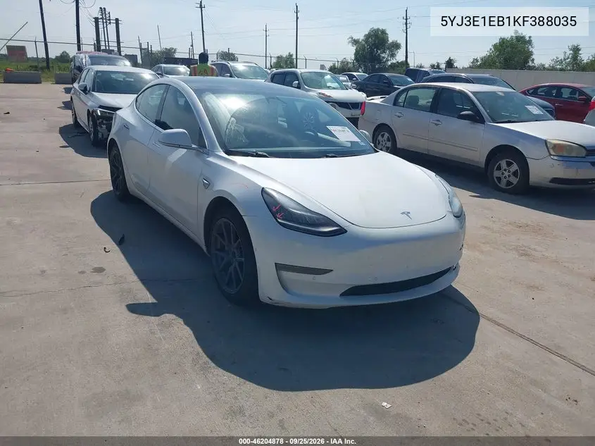 TESLA MODEL 3 2019, VIN 5YJ3E1EB1KF388035