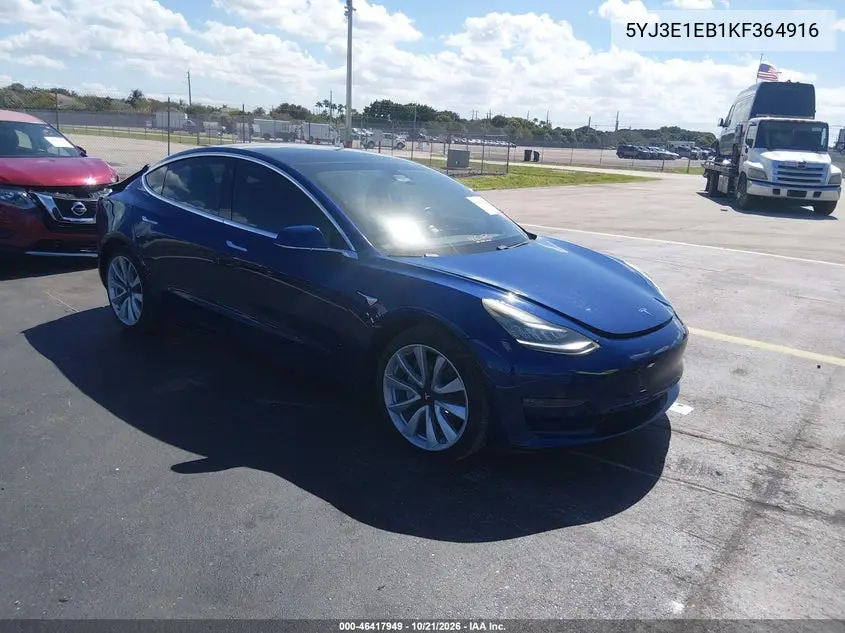 TESLA MODEL 3 2019, VIN 5YJ3E1EB1KF364916