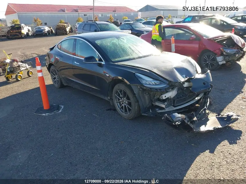 TESLA MODEL 3 2020, VIN 5YJ3E1EA1LF793806
