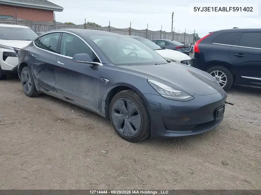 TESLA MODEL 3 2020, VIN 5YJ3E1EA8LF591402
