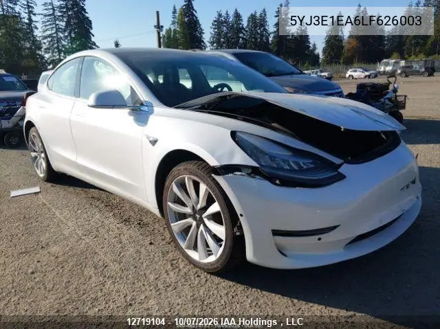 TESLA MODEL 3 2020, VIN 5YJ3E1EA6LF626003