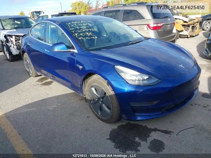 TESLA MODEL 3 2020, VIN 5YJ3E1EA4LF625450