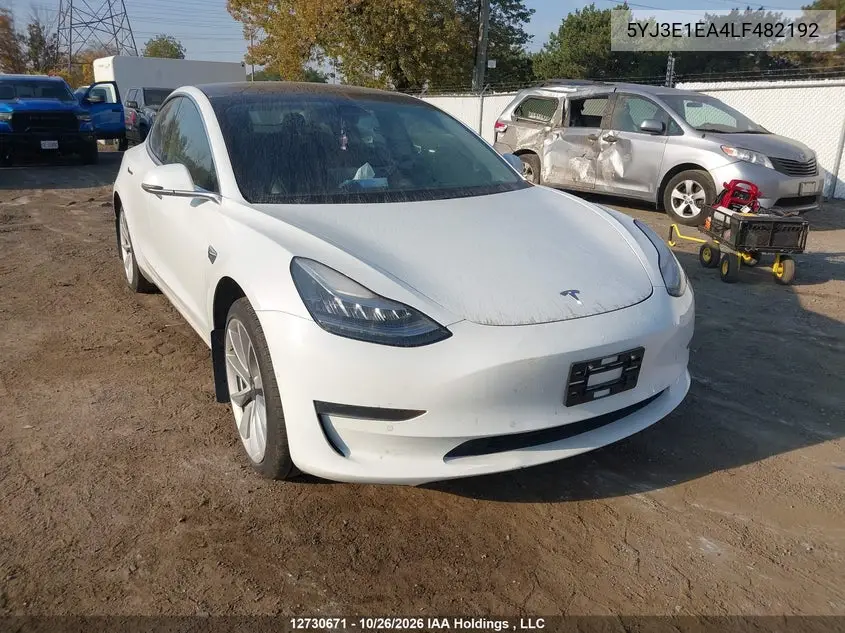 TESLA MODEL 3 2020, VIN 5YJ3E1EA4LF482192