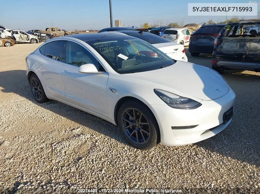 TESLA MODEL 3 2020, VIN 5YJ3E1EAXLF715993