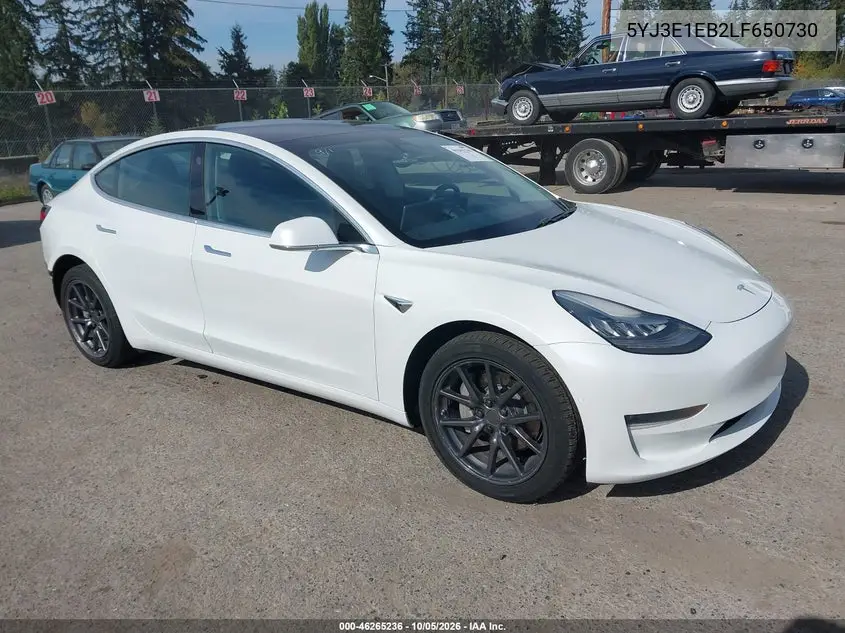 TESLA MODEL 3 2020, VIN 5YJ3E1EB2LF650730
