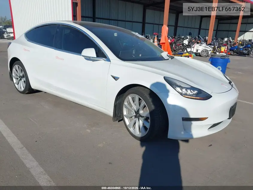TESLA MODEL 3 2020, VIN 5YJ3E1EB7LF667362