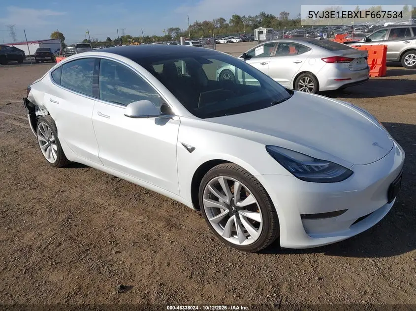TESLA MODEL 3 2020, VIN 5YJ3E1EBXLF667534