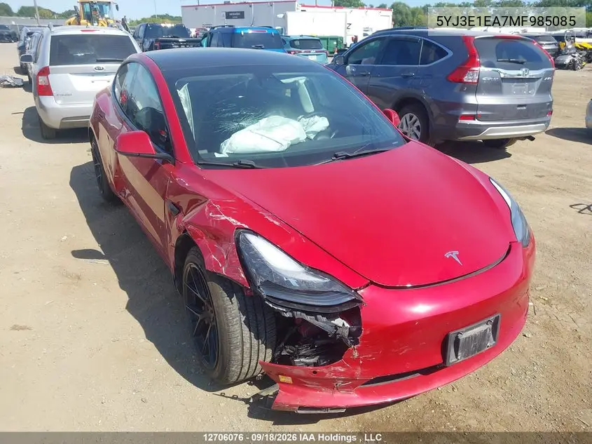 TESLA MODEL 3 2021, VIN 5YJ3E1EA7MF985085