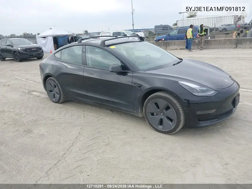TESLA MODEL 3 2021, VIN 5YJ3E1EA1MF091812