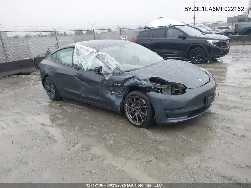 TESLA MODEL 3 2021, VIN 5YJ3E1EA6MF022162