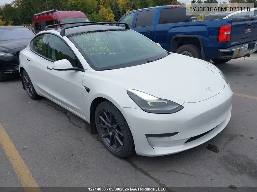 TESLA MODEL 3 2021, VIN 5YJ3E1EA8MF023118