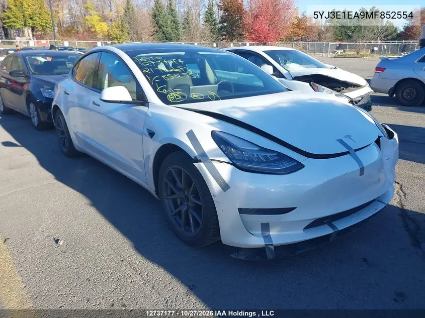 TESLA MODEL 3 2021, VIN 5YJ3E1EA9MF852554