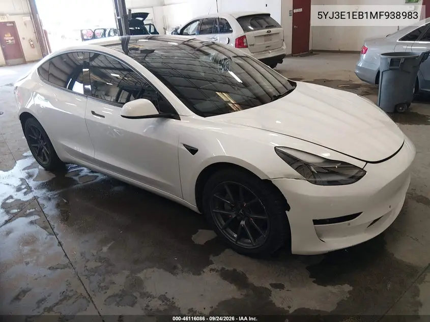 TESLA MODEL 3 2021, VIN 5YJ3E1EB1MF938983