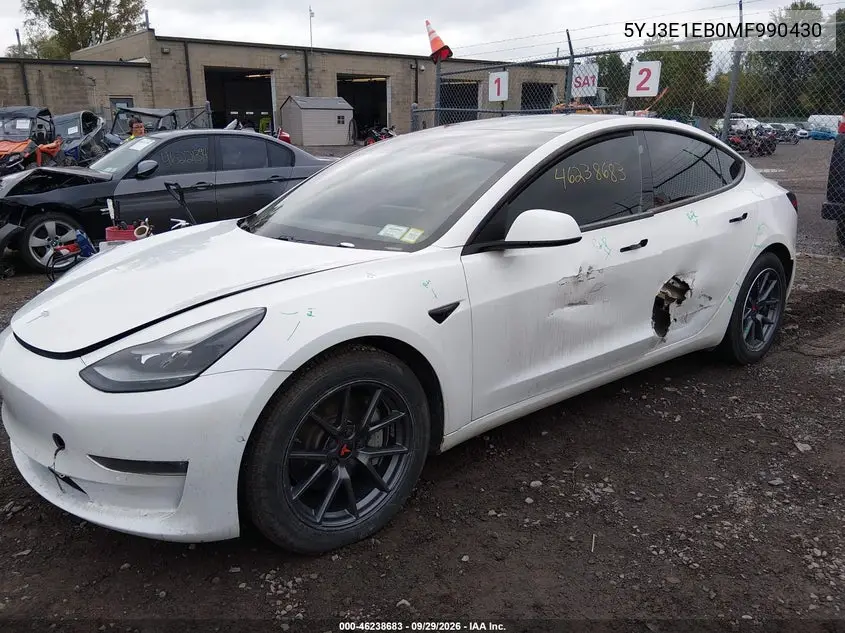 2021 TESLA MODEL 3 VIN 5YJ3E1EB0MF990430 — фото 2