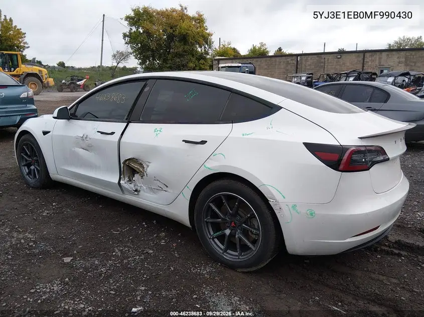 2021 TESLA MODEL 3 VIN 5YJ3E1EB0MF990430 — фото 3