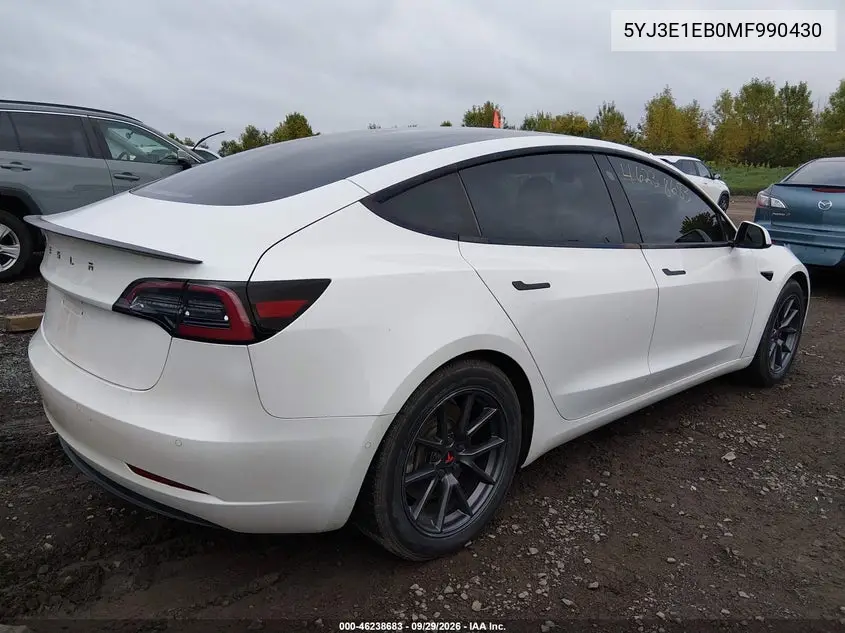 2021 TESLA MODEL 3 VIN 5YJ3E1EB0MF990430 — фото 4
