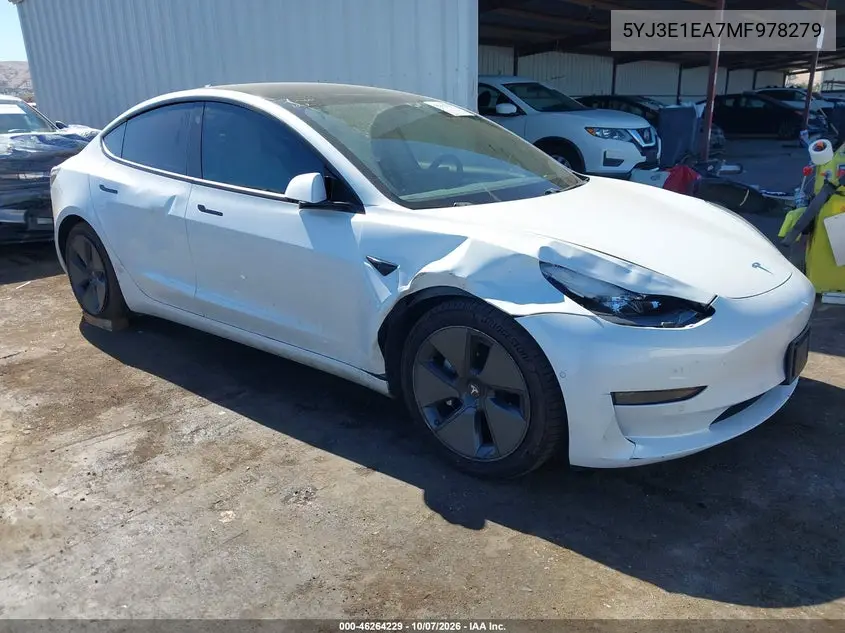 TESLA MODEL 3 2021, VIN 5YJ3E1EA7MF978279