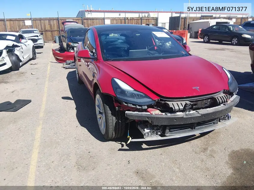 TESLA MODEL 3 2021, VIN 5YJ3E1EA8MF071377