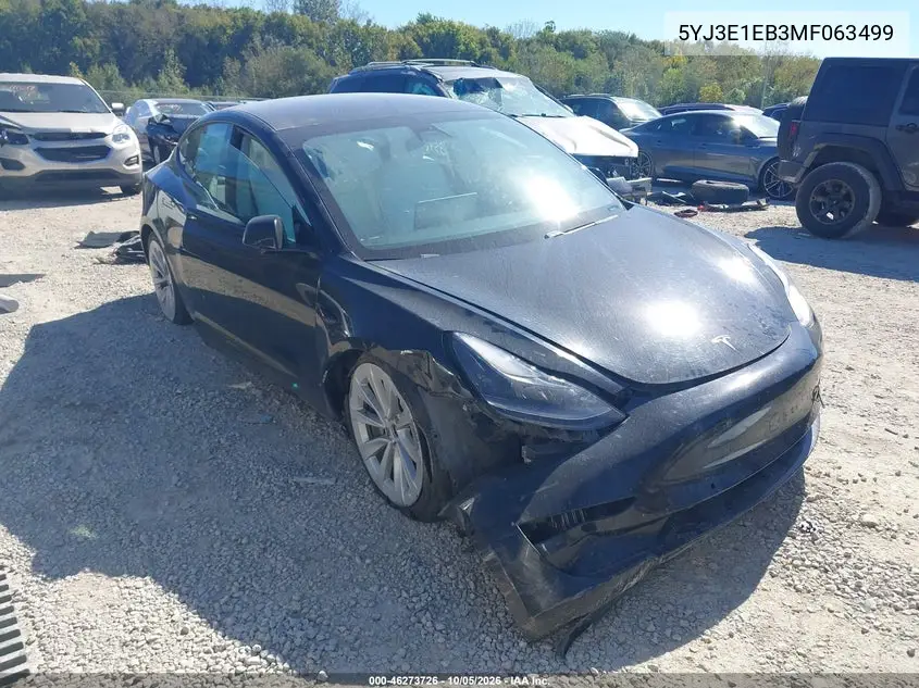 TESLA MODEL 3 2021, VIN 5YJ3E1EB3MF063499