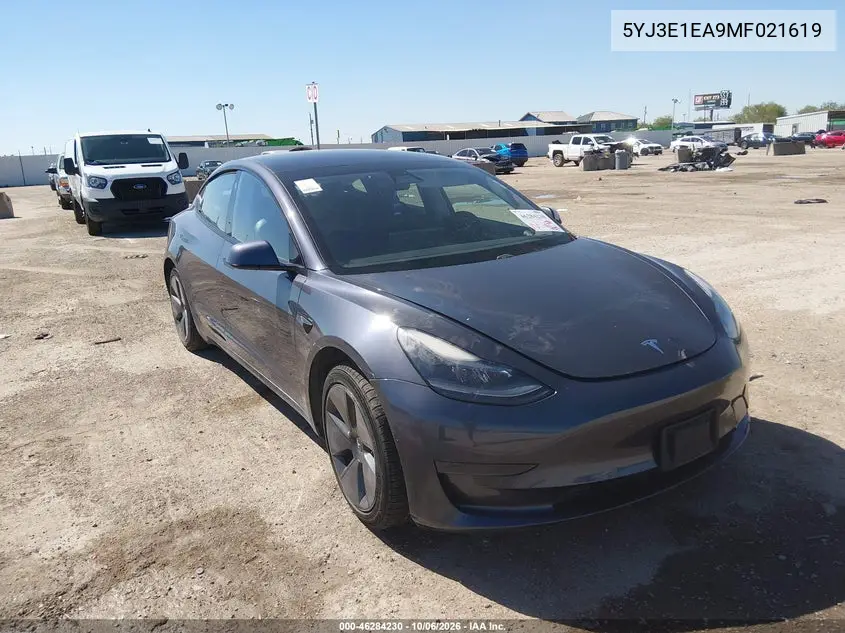 TESLA MODEL 3 2021, VIN 5YJ3E1EA9MF021619