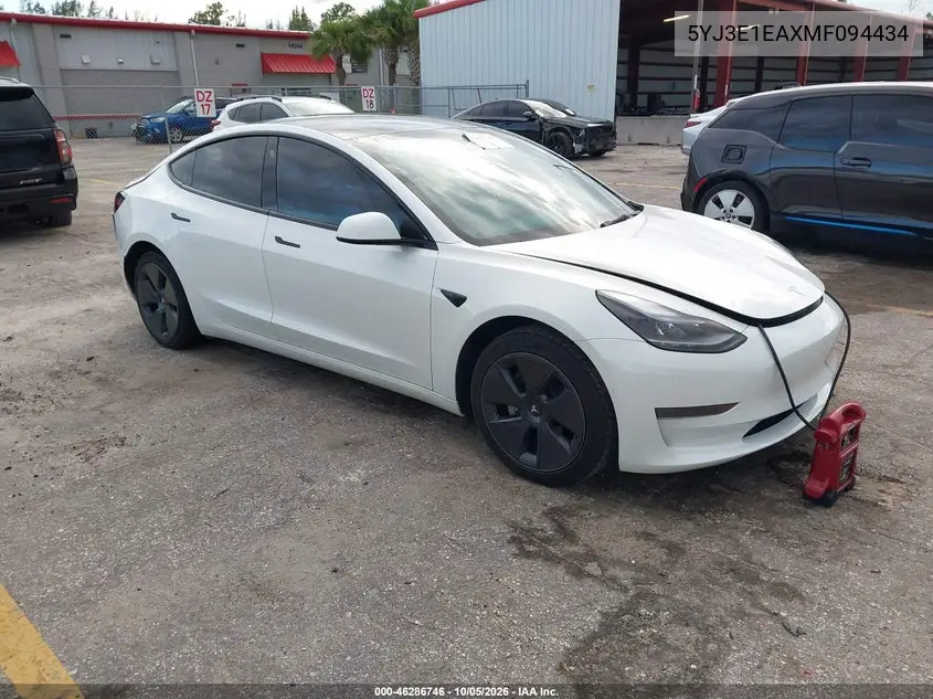 TESLA MODEL 3 2021, VIN 5YJ3E1EAXMF094434