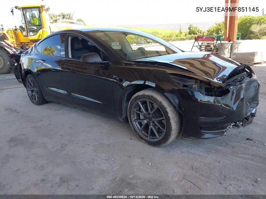 TESLA MODEL 3 2021, VIN 5YJ3E1EA9MF851145