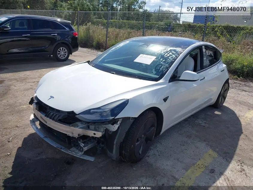 2021 TESLA MODEL 3 VIN 5YJ3E1EB6MF948070 — фото 2